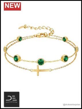 14K Gold Plated Cross Birthstone Bracelet Adjustable Lobster Claw